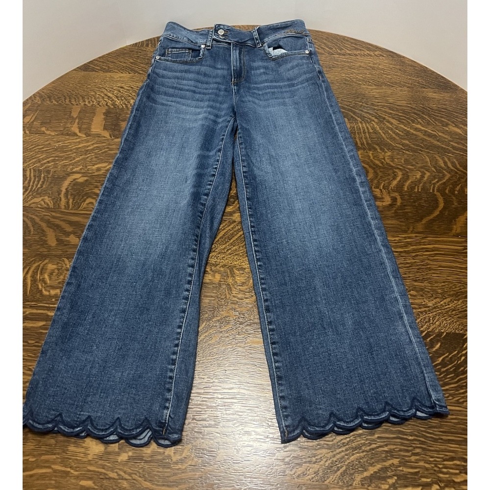 Karl Lagerfeld Paris Wide Leg Cropped Jeans Womens Size 4 Scalloped Hem